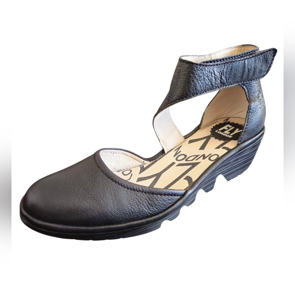 Fly London Black Leather Wedges